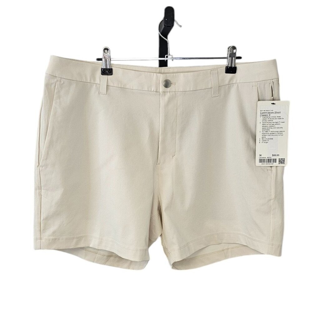 Lululemon Mens Commission Short Classic 5", White Opal, Quick Dry, 36, NWT